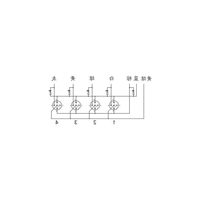 M12分线盒、单通道、PNP、4端口一体式、带LED、PUR柔性电缆、黑色护套、24P401-XXX