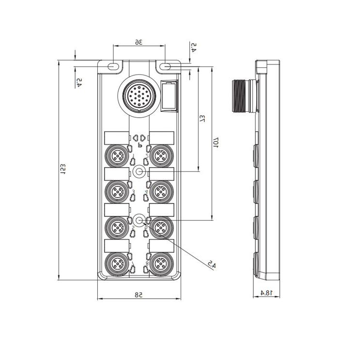 M12分线盒、双通道、Without LED、8端口分体式、M23集成接口基座、24W8LT