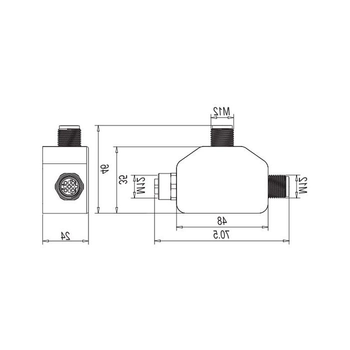 M12 5Pin母头/2M12 5Pin公头、B-coded 、T型连接器、0C5555