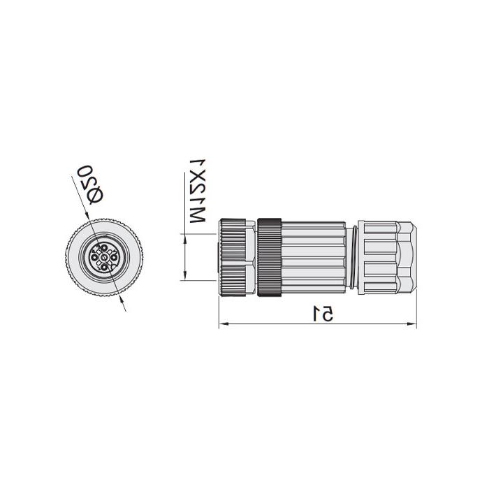 M12 5Pin、母头直型、食品級、螺钉连接、64F209